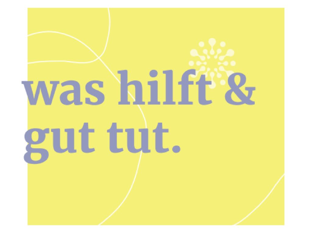 Gelbe Titelseite des Programmhefts zum 4. Krebspatienten- und Angehörigentag am 27. September 2025 mit der Aufschrift „was hilft & gut tut.“.